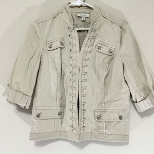 Dress Barn Creame/Beige Cotton 3/4 Sleeves Military Jacket Size M